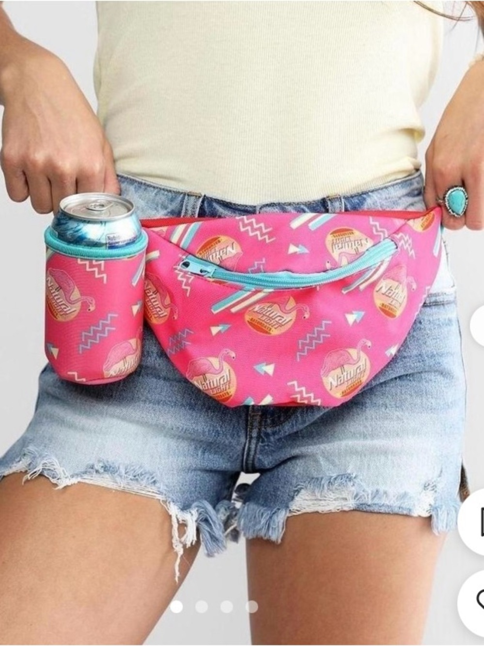 🦩Tipsy Elves Natural Light Pink Red & Teal Unisex Waist Pack Geometric Print